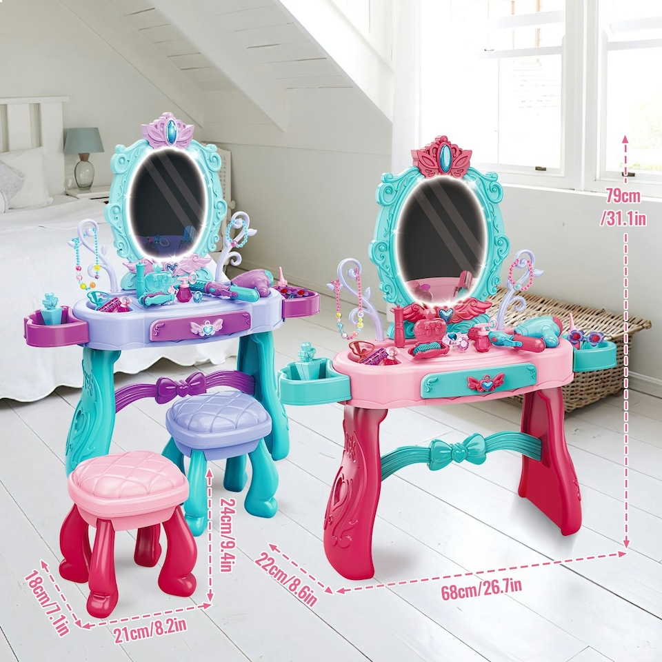 image 1 of Role Play Girls Dressing Vanity Table Set Makeup Set with Light and Sound