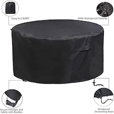 Furniture One 600D Oxford Fabric Patio Set Cover Round Dining Set Cover Black 207x90cm