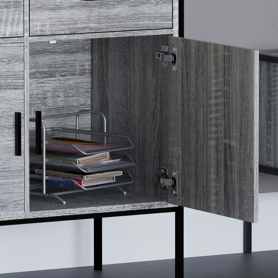 image 1 of Vida Designs Brooklyn 2 Door 2 Drawer Sideboard Industrial Buffet Cabinet Storage, Grey | Grey | 1