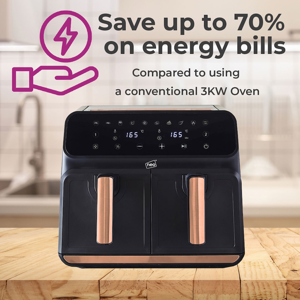 image 1 of Neo Black Copper Gold Black Dual Twin Zone Double Drawer Electric Air Fryer | Black | Black | 1