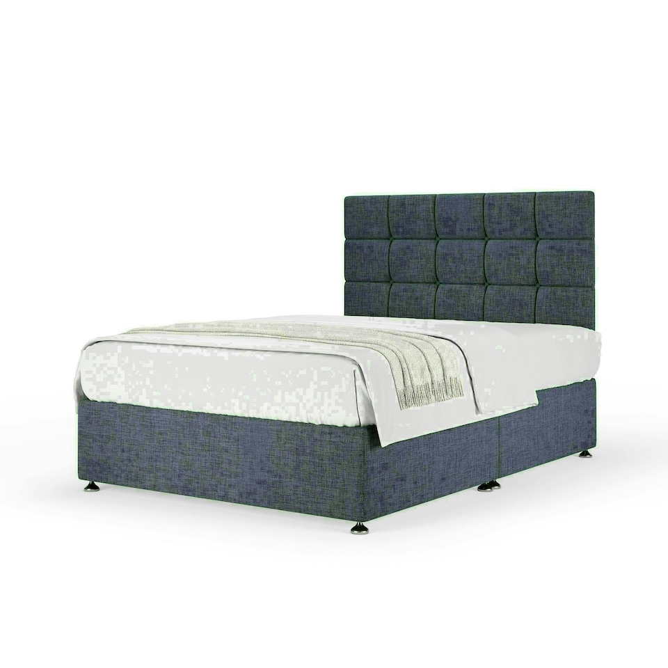 Midnight Linen No Drawer Divan Base and Pearl Headboard Single