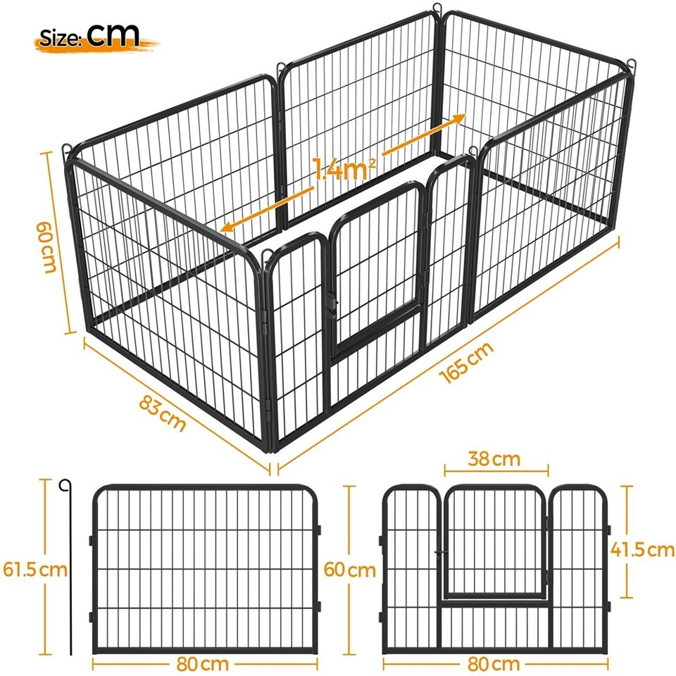 image 1 of Yaheetech 6 Metal Dog Playpen Panels, 80 × 60 cm Black