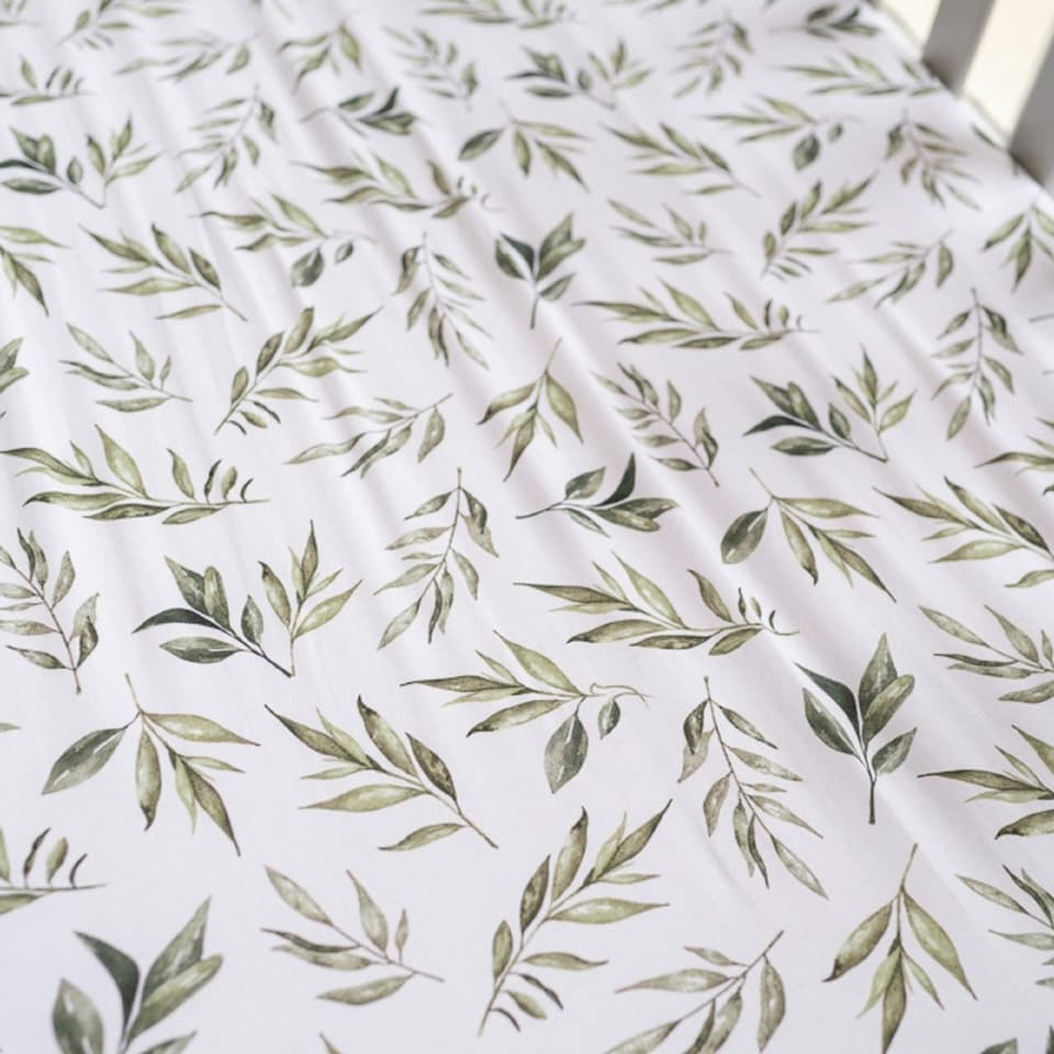 image 1 of Gilded Bird Fitted Cot/Cotbed Sheet Linen Leaves