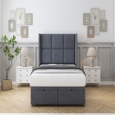 Sloomy Beaumont Steel Plush Ottoman Bed With Mattress With 54" Wingback Headboard 3' Single