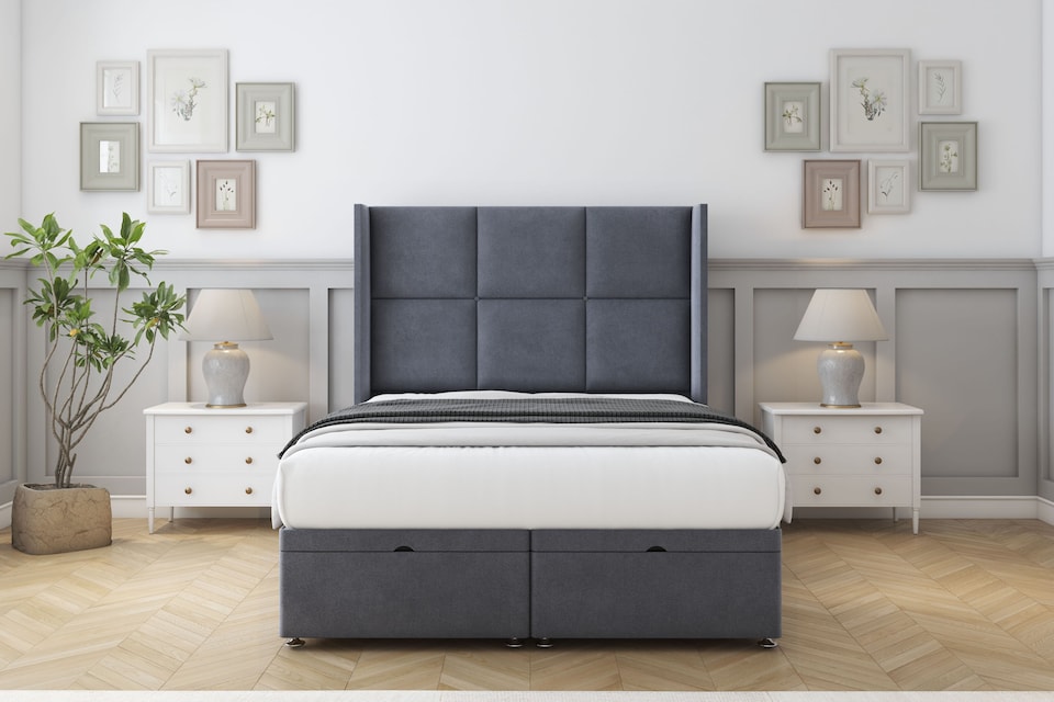 image 1 of Sloomy Beaumont Steel Plush Ottoman Bed With Mattress With 54" Wingback Headboard 3' Single