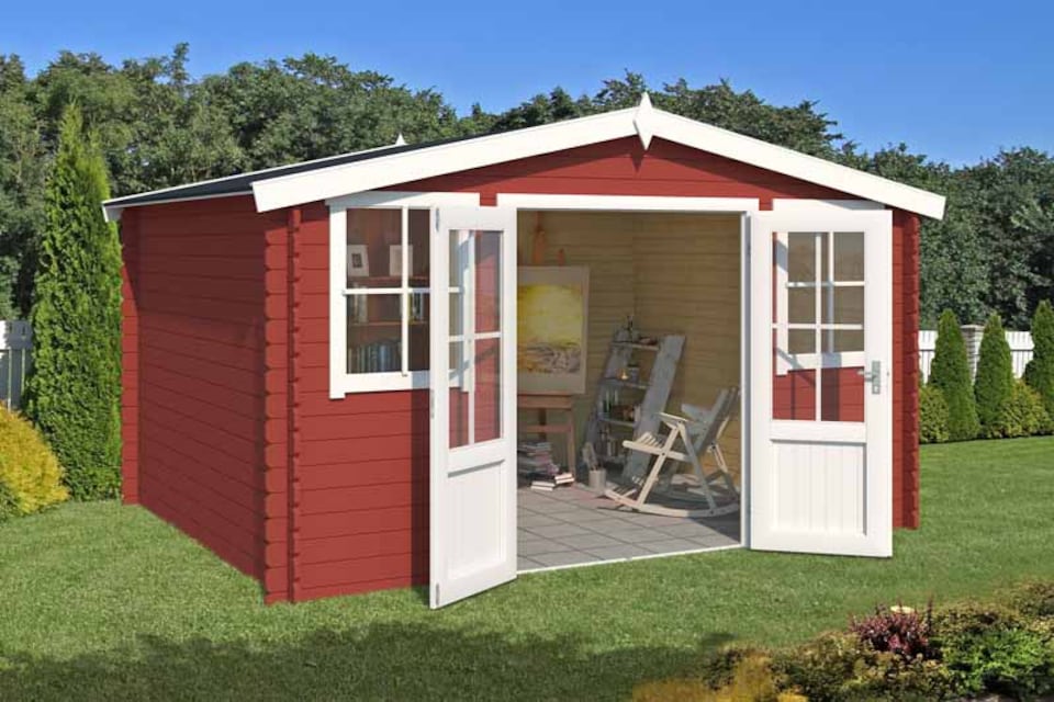 image 1 of Dallas-Log Cabin, Wooden Garden Room, Timber Summerhouse, Home Office - L410.9 x W312 x H233.7 cm | Brown