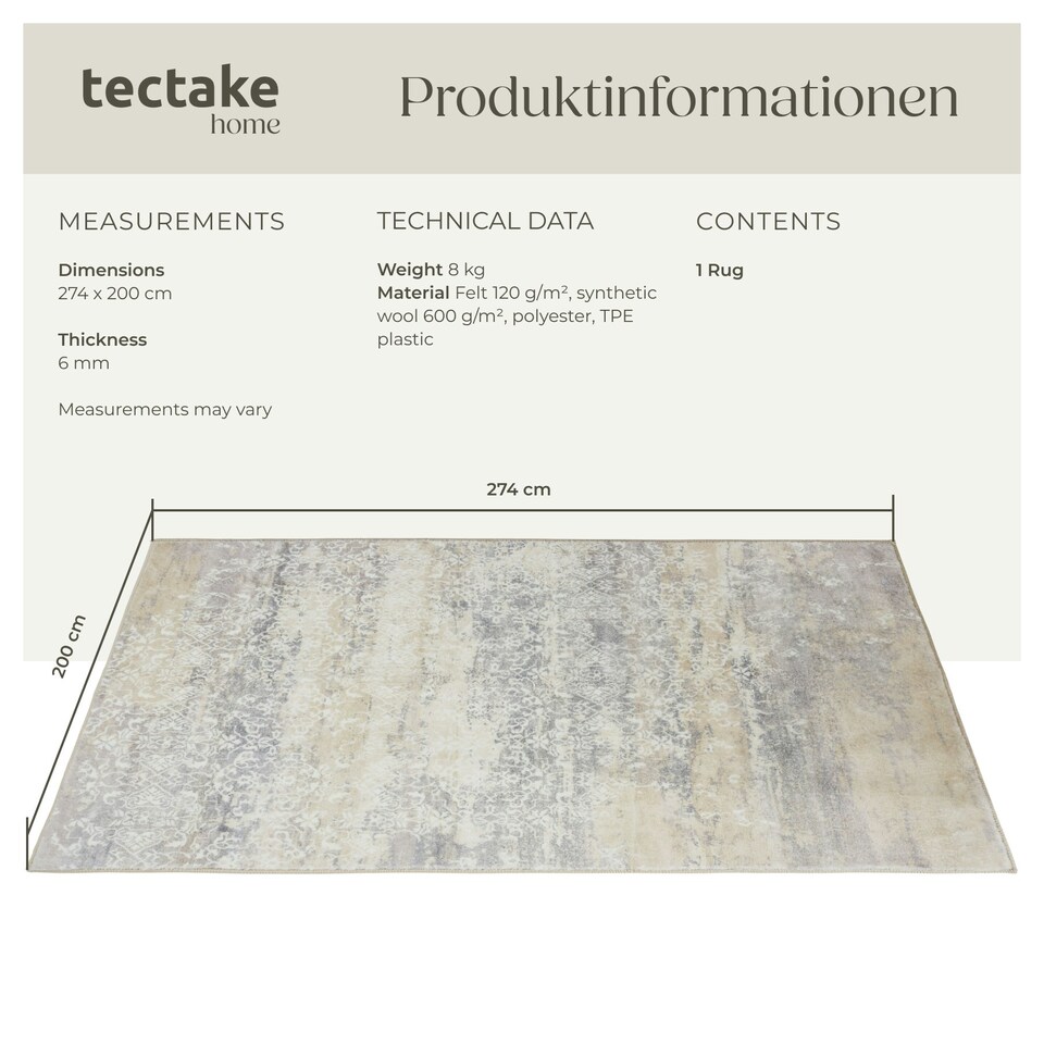 image 1 of Washable Rug Dalia - various sizes, faded pattern, easy-care short pile, non-slip Cream | 274 x 200 cm