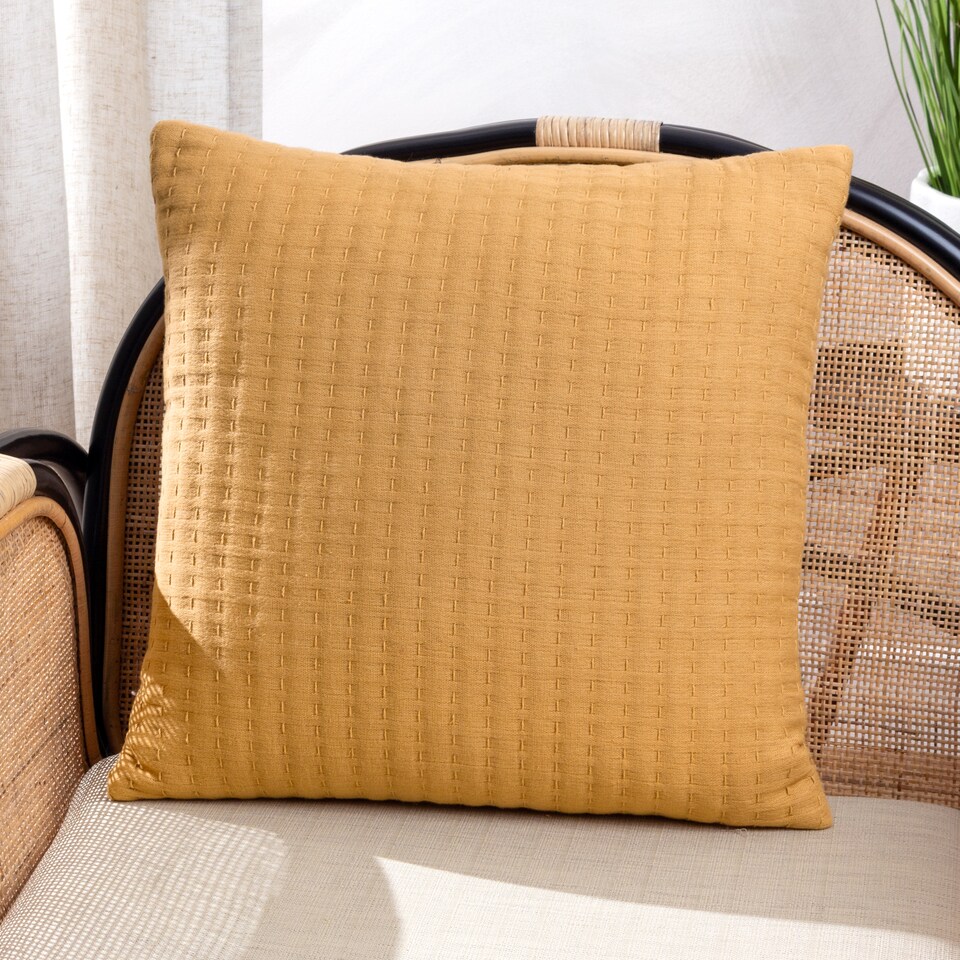 image 1 of Yard Hush Cotton Linear Cushion, Honey, 45 x 45cm