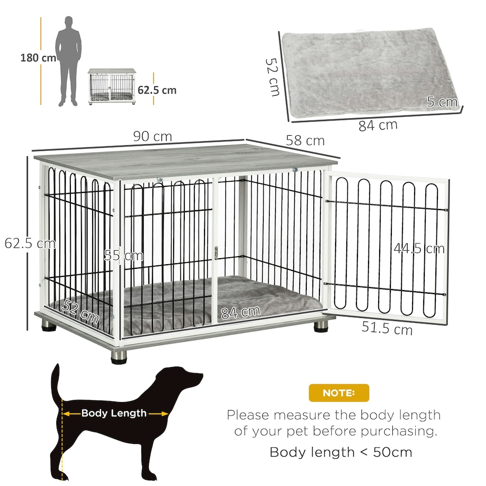 image 1 of PawHut Dog Crate Furniture End Table w/ Soft Washable Cushion, Lockable Door