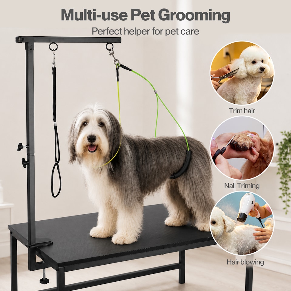 image 1 of Skylos Dog Grooming Table Arm Adjustable 270° Steel Clamp Hammock for Home Black