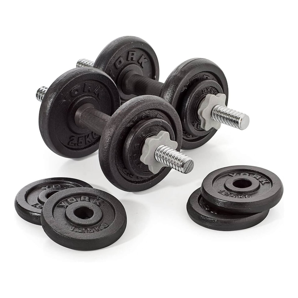 image 1 of York 20kg Cast Iron Adjustable Dumbbell Set - Black.