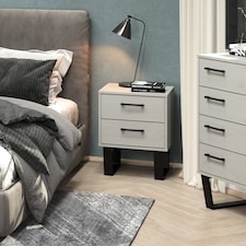 Texas 2 Drawer Bedside Cabinet - Industrial Style with Real Wood and Metal Legs | Grey | Grey Waxed Pine | One Size | 1