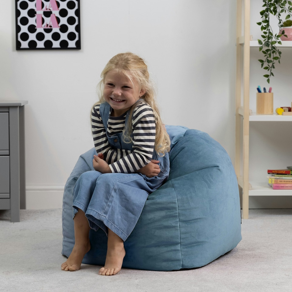 image 1 of icon Kids Aurora Velvet Bean Bag Chair Mineral Blue Childrens Bean Bags Blue