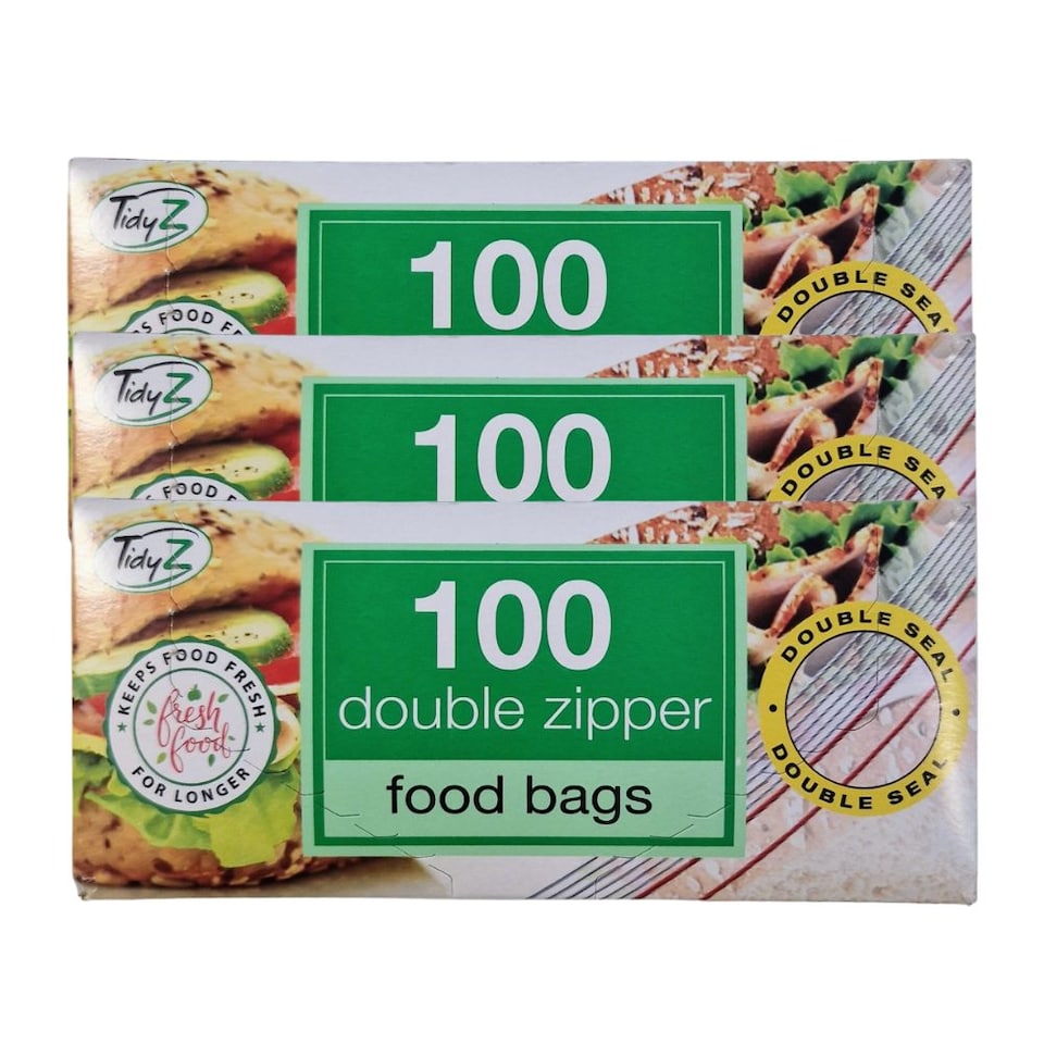 TidyZ Double Zip Food Bags 100 Assorted Pack
