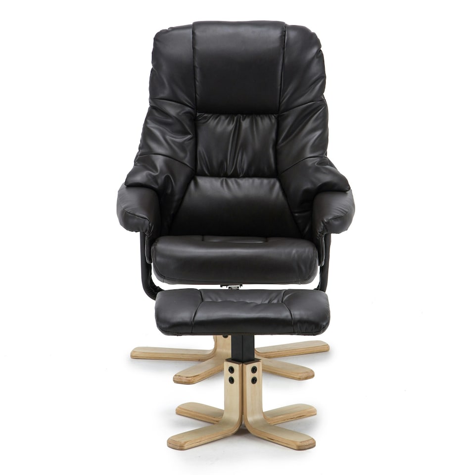 image 1 of Sorento Bonded Leather Swivel Recliner Armchair Chair w Footstool (Brown)