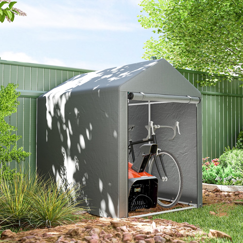 image 1 of Outsunny 1.2 x 1.8m Portable Garden Shed for Motorbikes, Garden Tools, Bikes | Grey