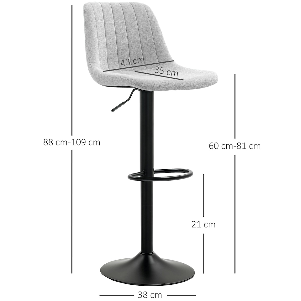 image 1 of HOMCOM Bar Stools Set of 2 Adjustable Swivel Bar Chairs with Backrest Grey