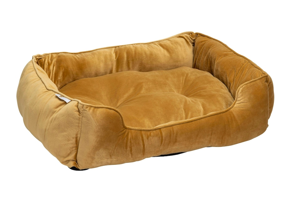 image 1 of Mustard Velvet Square Bed - Extra Large