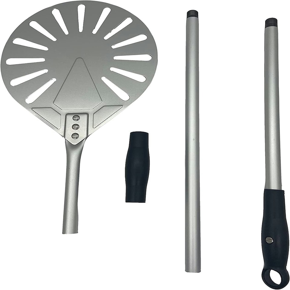 image 1 of Pizza Peel Paddle 9" 23cm Aluminium Round Perforated Oven Adjustable Detachable