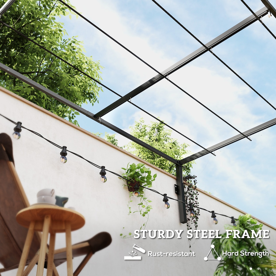 image 1 of Outsunny 2 x 3(m) Lean To Pergola with Retractable Roof, Wall Mounted Garden Gazebo Outdoor Sun Shade Shelter for Patio, Khaki