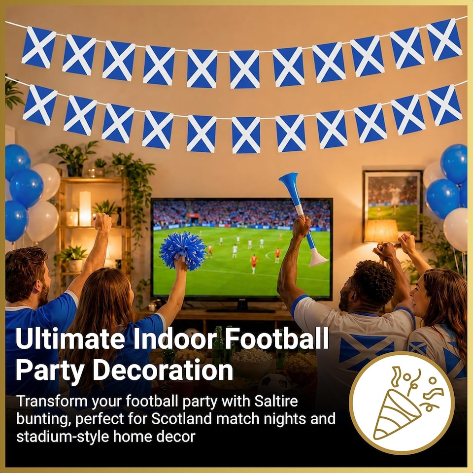 image 1 of 10m/33ft Scotland Flag Bunting for FIFA 2026 World Cup Football Event – 30 Double Sided Scottish Saltire Polyester Banner 14 x 21cm Football Party Decorations