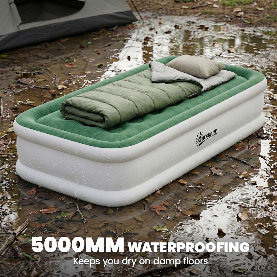 image 1 of Outsunny Inflatable Mattress, Air Bed with Built-in Pump | Green | Dark Green | Double