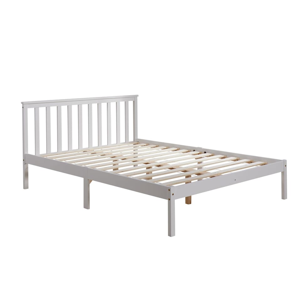 image 1 of Double Pine Solid Wood Bed 4ft6 White Low End Slatted Base Headboard Furniture