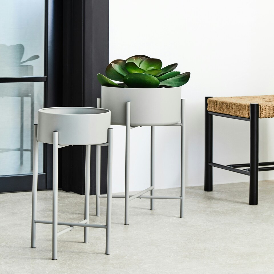 image 1 of Interiors by Premier Sturdy Small Grey Floor Standing Planter, Contemporary Outdoor Pot For Flowers, Durable Floor Planter Grey