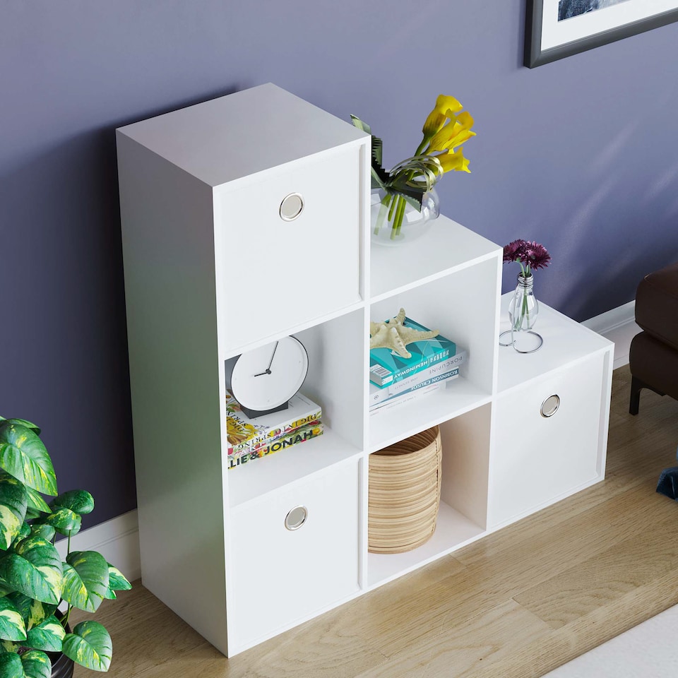 image 1 of Vida Designs Durham 6 Cube Storage Unit, White & Set of 3 White Cube Storage Baskets