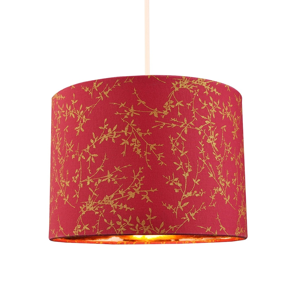 image 1 of Modern Burgundy Cotton Fabric 10" Lamp Shade with Copper Foil Floral Decoration | Purple | Burgundy | 1