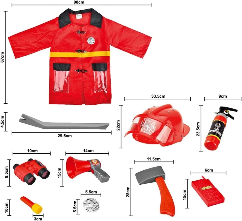 image 1 of Washable Fireman Costume Set with Storage Backpack Real Water Shooting Extinguisher and Accessories