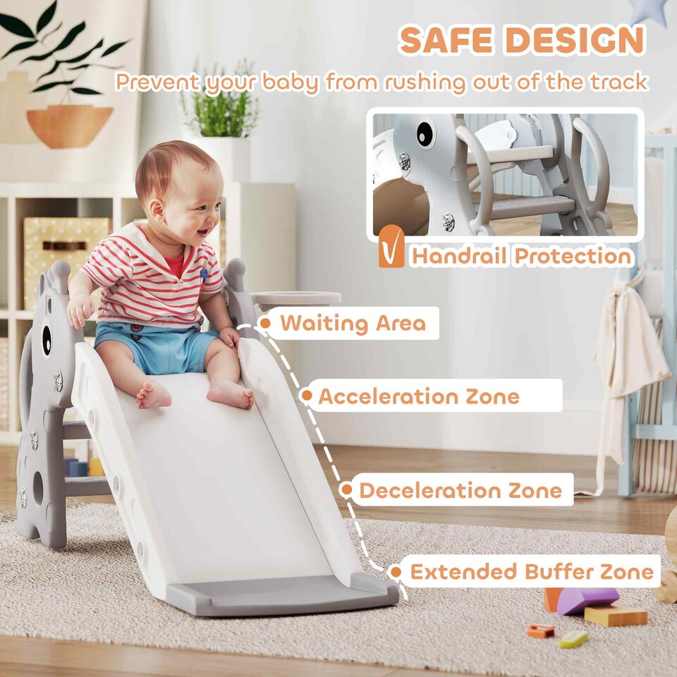 image 1 of AIYAPLAY 3 in 1 Kids Slide with Climber, Basketball Hoop and Ball, Grey