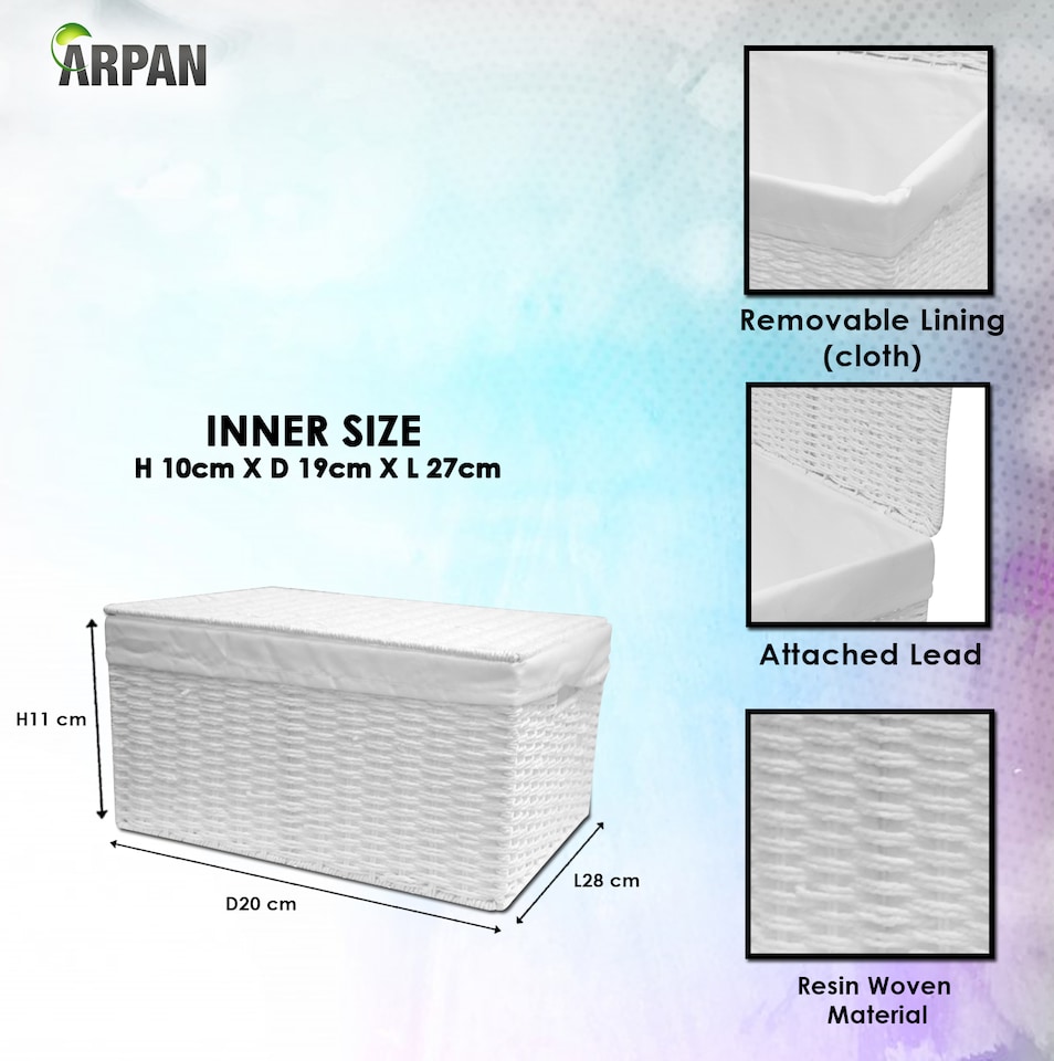 image 1 of White Paper Rope Woven Storage Xmas Hamper Basket Box with White Cloth Lining – Decorative Gift Basket for Christmas, Weddings, Parties & Home Storage