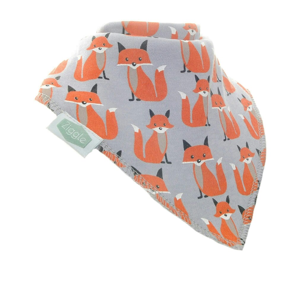Ziggle Baby Dribble Bib Foxes | Grey | Orange Fox | One Size | 1