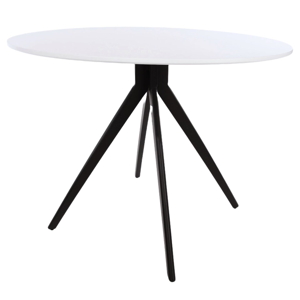 image 1 of Aspen Compact Round Dining Table - Durable Wood-Effect or Sintered Stone Top with Black Metal Pedestal Legs | White | White | Small | 1