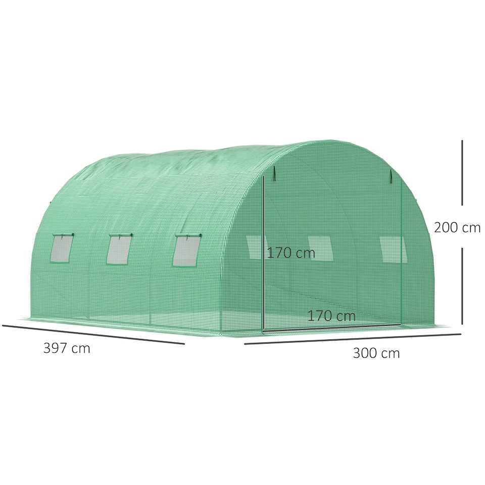 image 1 of Outsunny Tunnel Greenhouse w/ PE Cover, Outdoor Plant House w/ Door & Window | Green