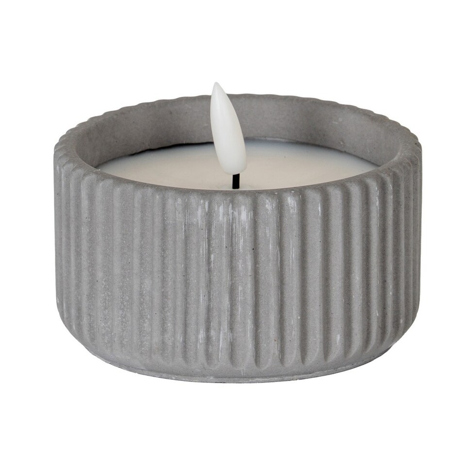 image 1 of Luxe Collection Natural Glow Ribbed Small Led Candle - Wax - L9 x W9 x H5 cm - Grey