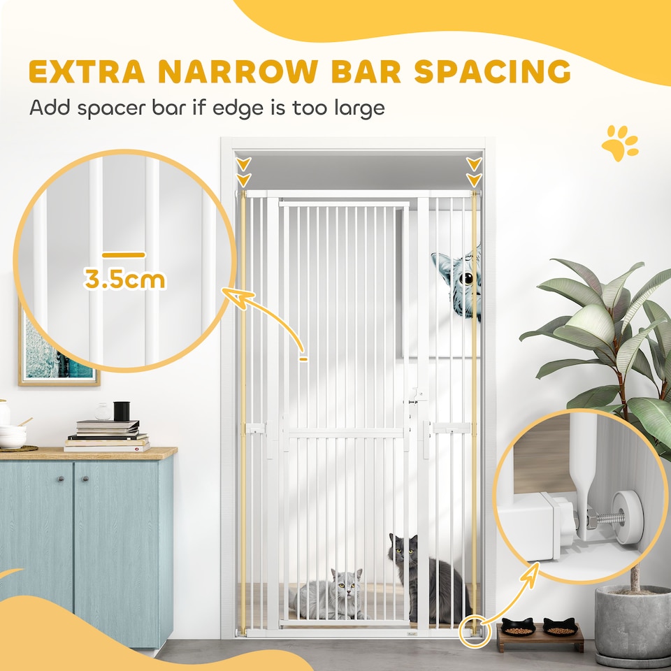 image 1 of PawHut 180cm Extra Tall Pet Gate Cat Gate with Narrow Gap, 77-104cm Wide