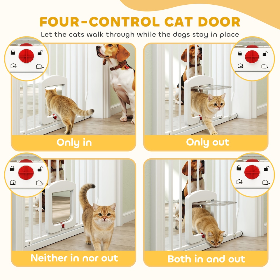 image 1 of PawHut Adjustable Pet Gate with Cat Door for Doorway 75-85 cm, White