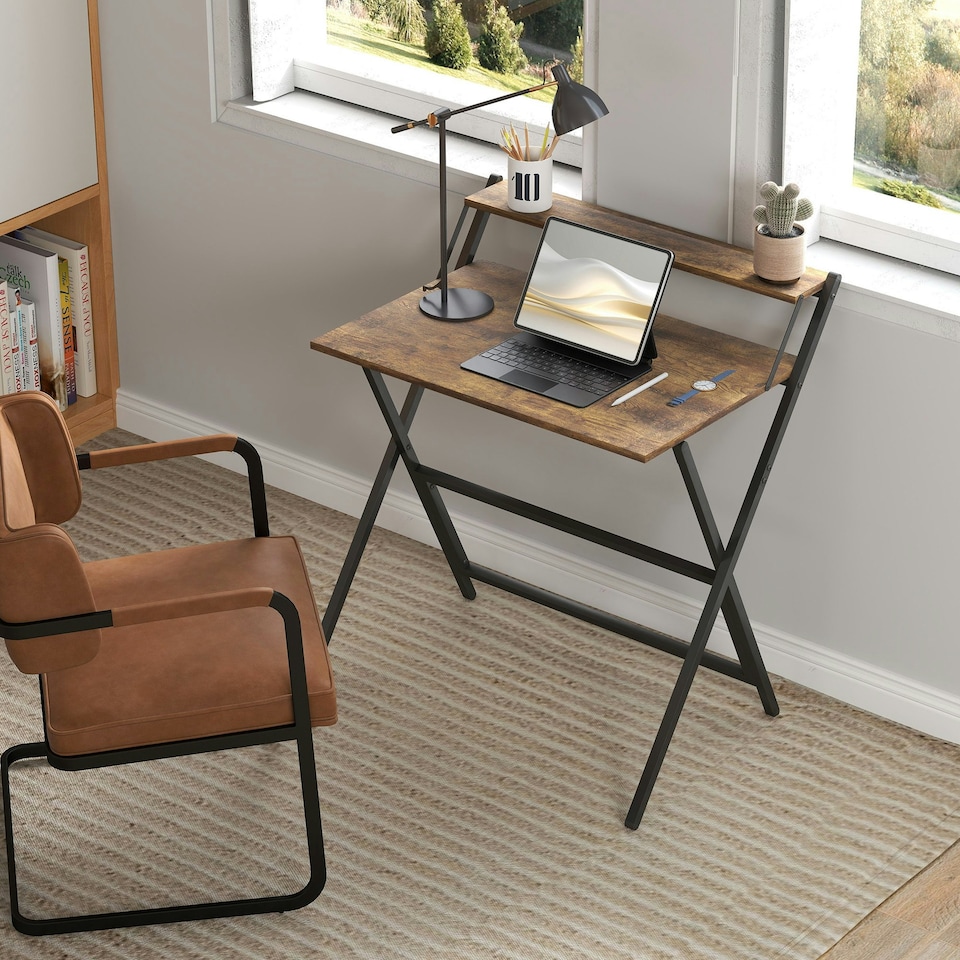 image 1 of HOMCOM 81.5 cm Folding Computer Desk for Small Spaces Bedroom | Brown