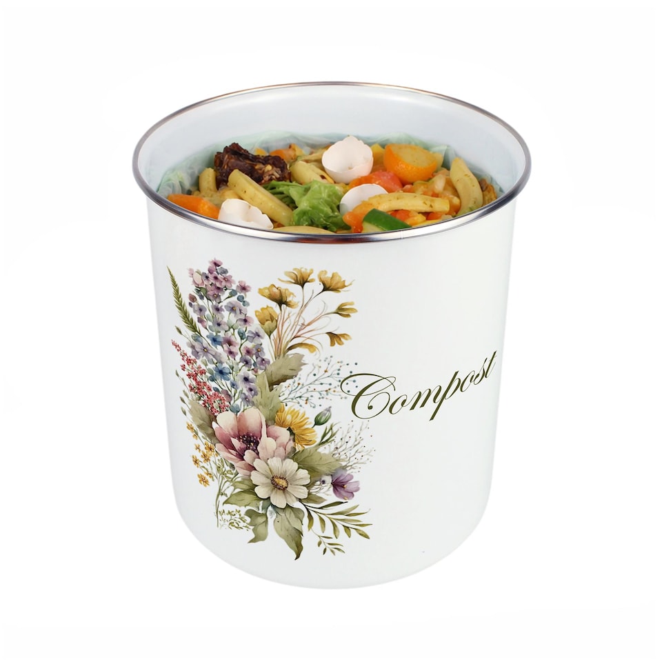 image 1 of Flower Bouquet Compost Caddy - Metal 2L Decorative Kitchen Food Waste Bin