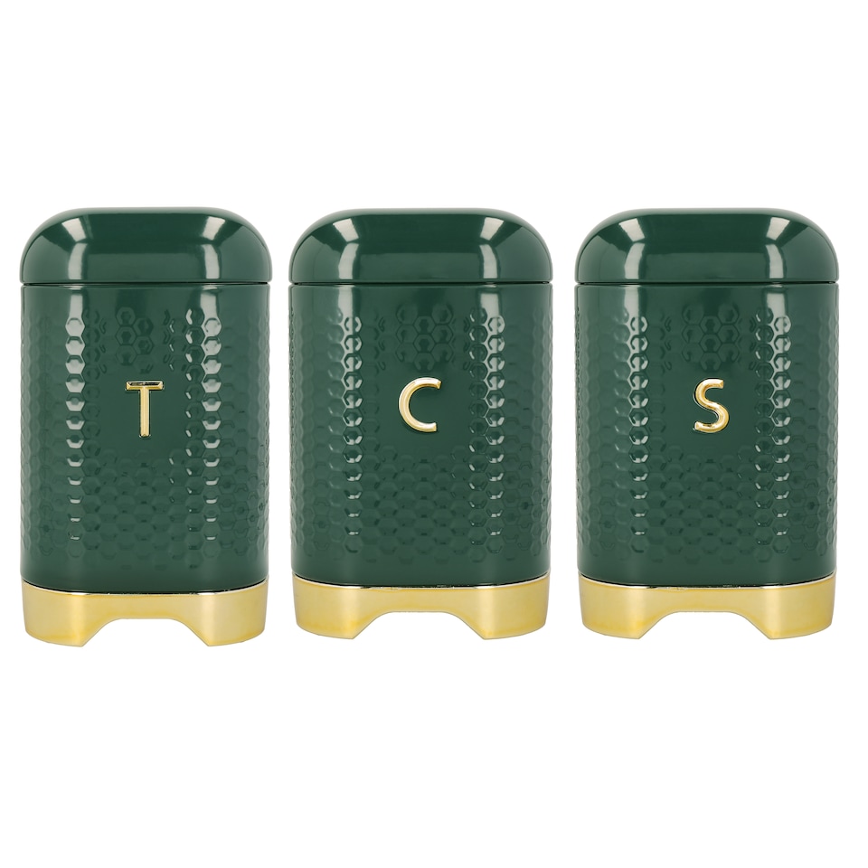 image 1 of Lovello Textured Tea Coffee Sugar Canister Set Green