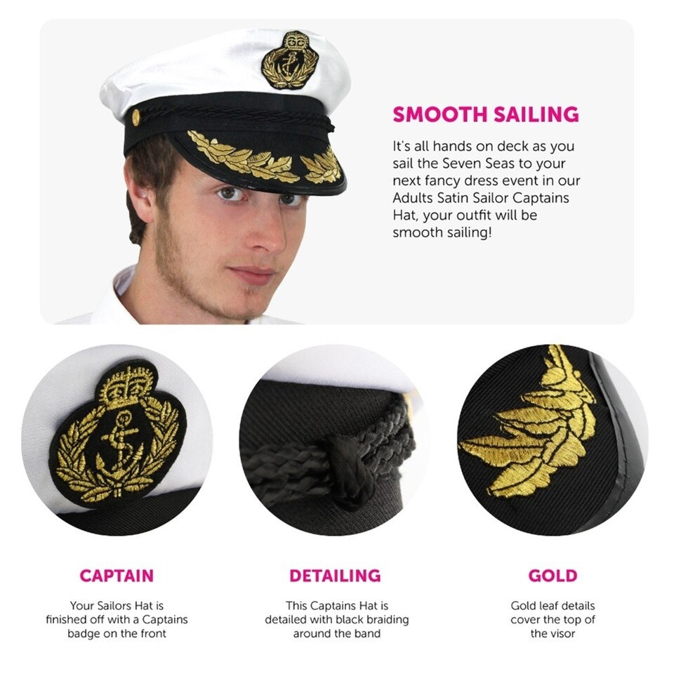 image 1 of Pack of 12 Satin Captains Hat White | One Size