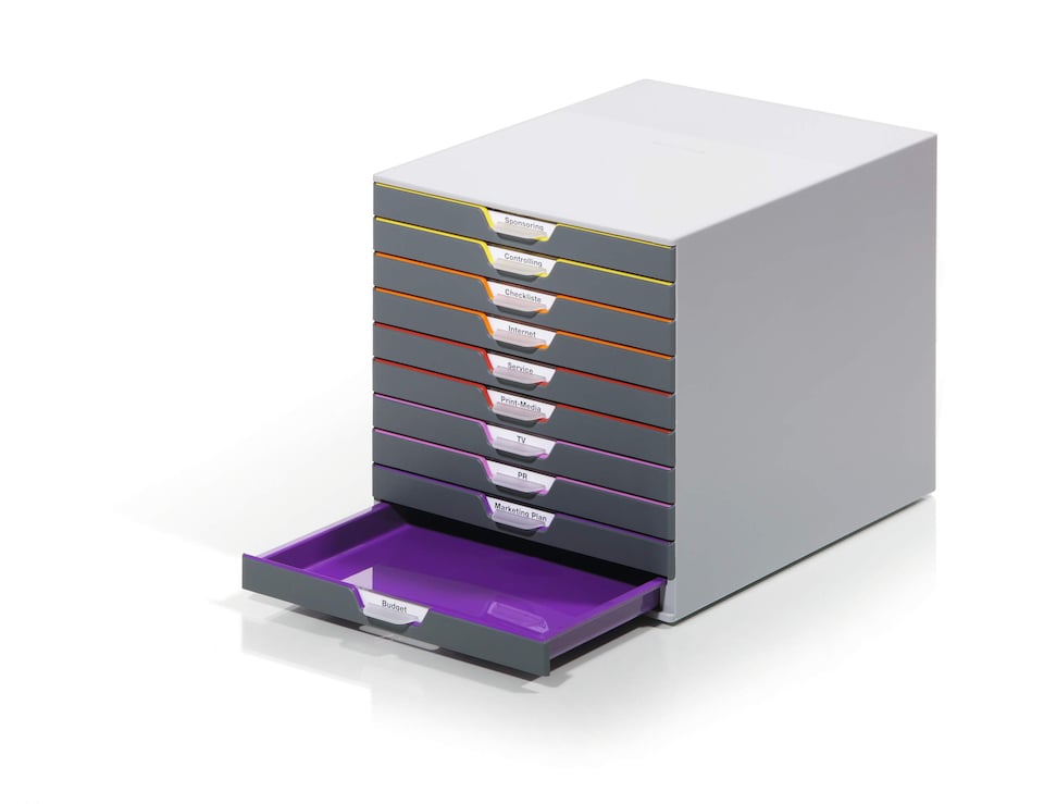 image 1 of Durable VARICOLOR Desktop Organiser 10 Drawer Colour Coded Modular Storage | A4+