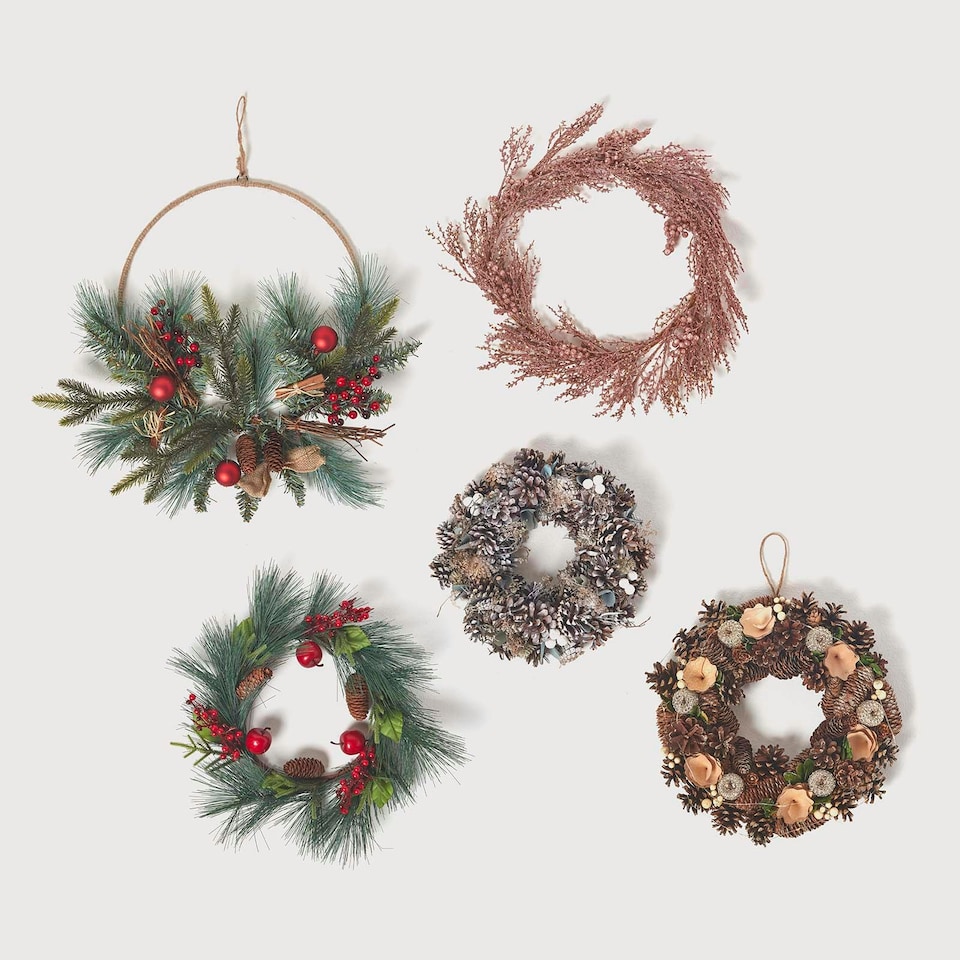 image 1 of Homescapes Round Metal Hoop Traditional Christmas Wreath