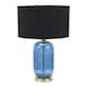 image 3 of ValueLights Leigh Black with Gold Shade with Navy Blue Glass and Gold Table Lamp & LED Bulb
