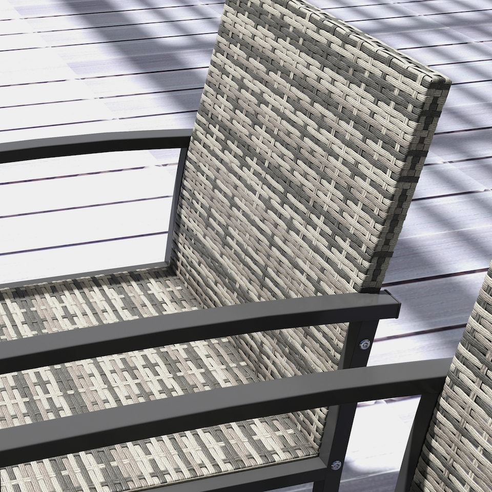 image 1 of Outsunny 4 Seater Rattan Dining Set with Rectangular Glass Top Table and 4 Armchairs, PE Rattan Garden Furniture Set, Outdoor Dining Table and Chairs for Patio, Balcony, Terrace, Mixed Grey