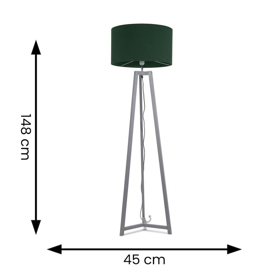 image 1 of ValueLights Lottie Grey Wood Tripod Floor Lamp with Green Fabric Drum Shade