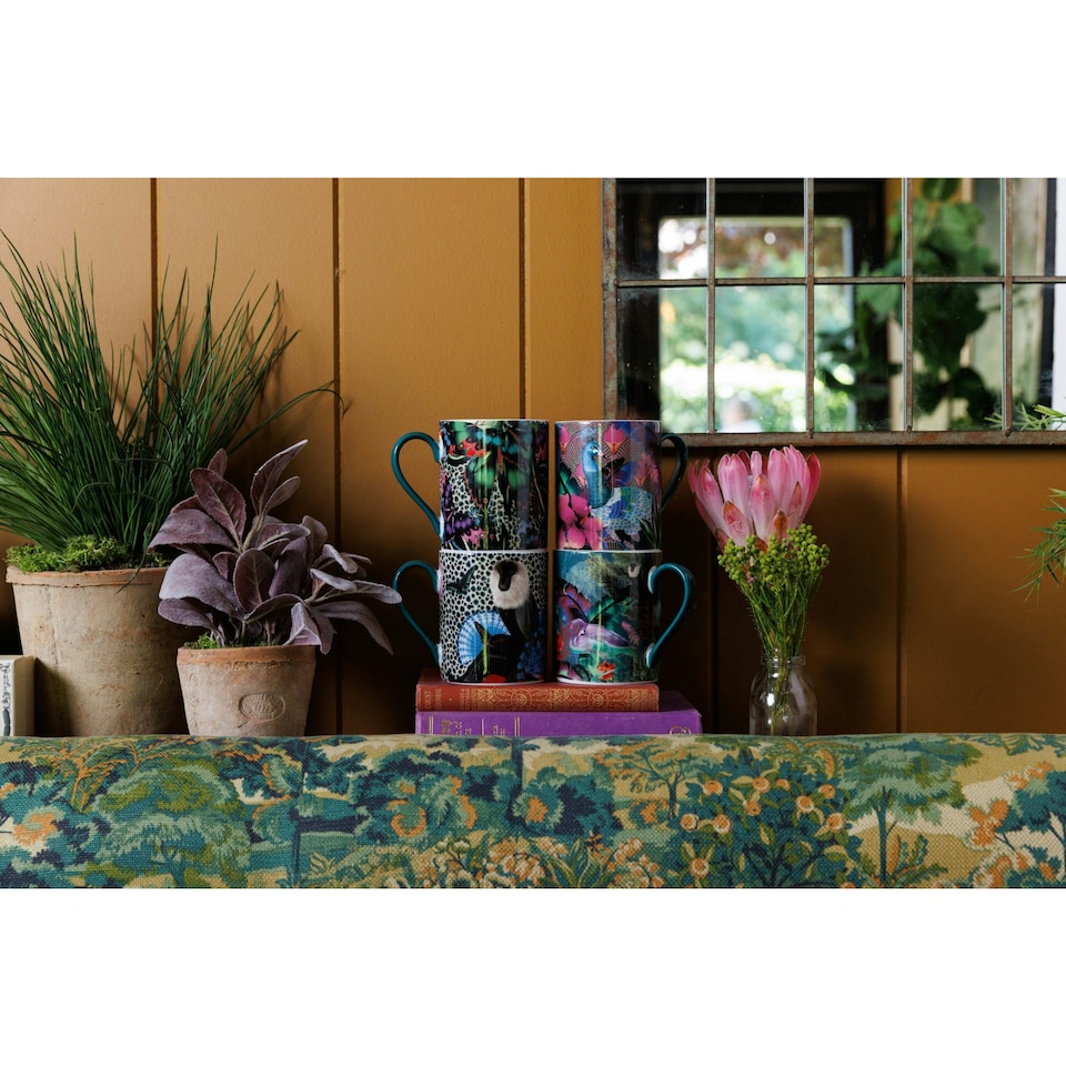 image 1 of Mikasa x Sarah Arnett Porcelain Mug, 350ml, Flamingo Print | Green