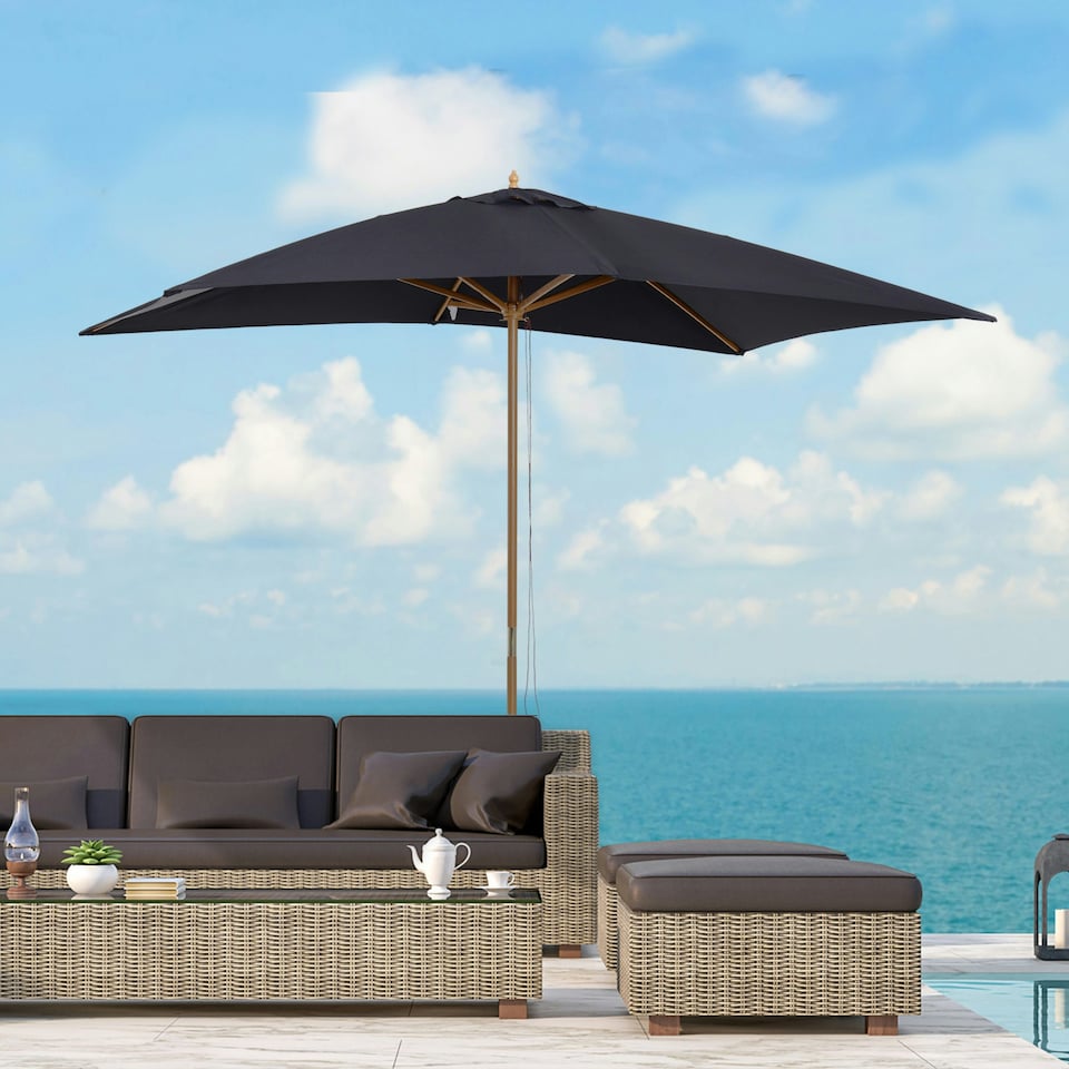image 1 of Outsunny Wooden Garden Parasol Sun Shade Patio Umbrella Canopy Black